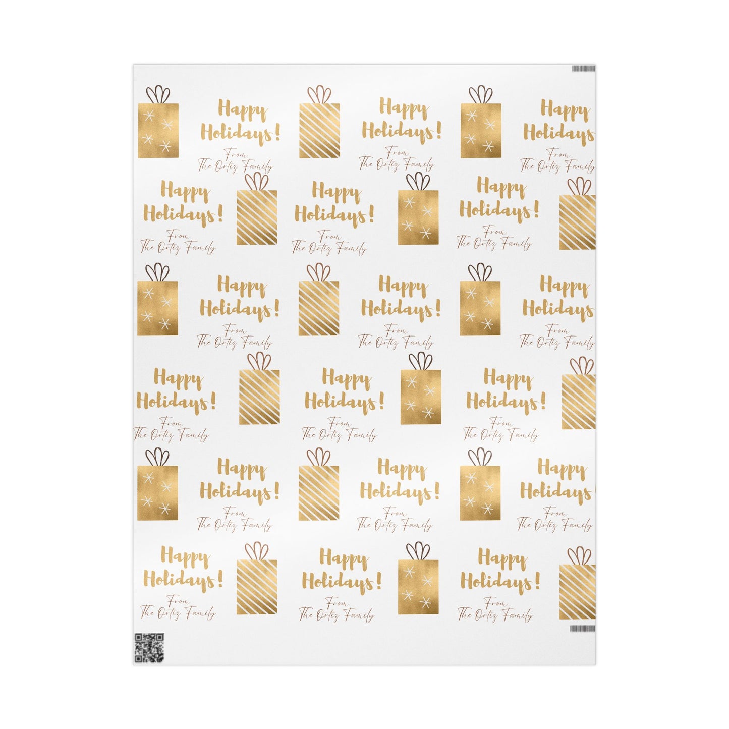 Holiday Gift Wrap — 'Happy Holidays! Custom From:' Gold Present Pattern Wrapping Paper