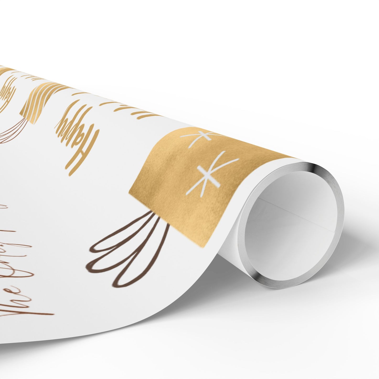 Holiday Gift Wrap — 'Happy Holidays! Custom From:' Gold Present Pattern Wrapping Paper