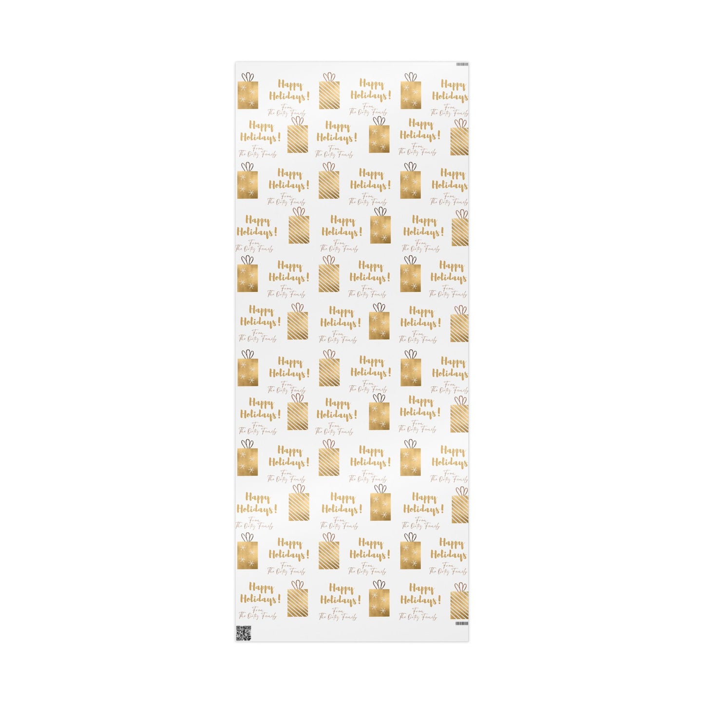 Holiday Gift Wrap — 'Happy Holidays! Custom From:' Gold Present Pattern Wrapping Paper