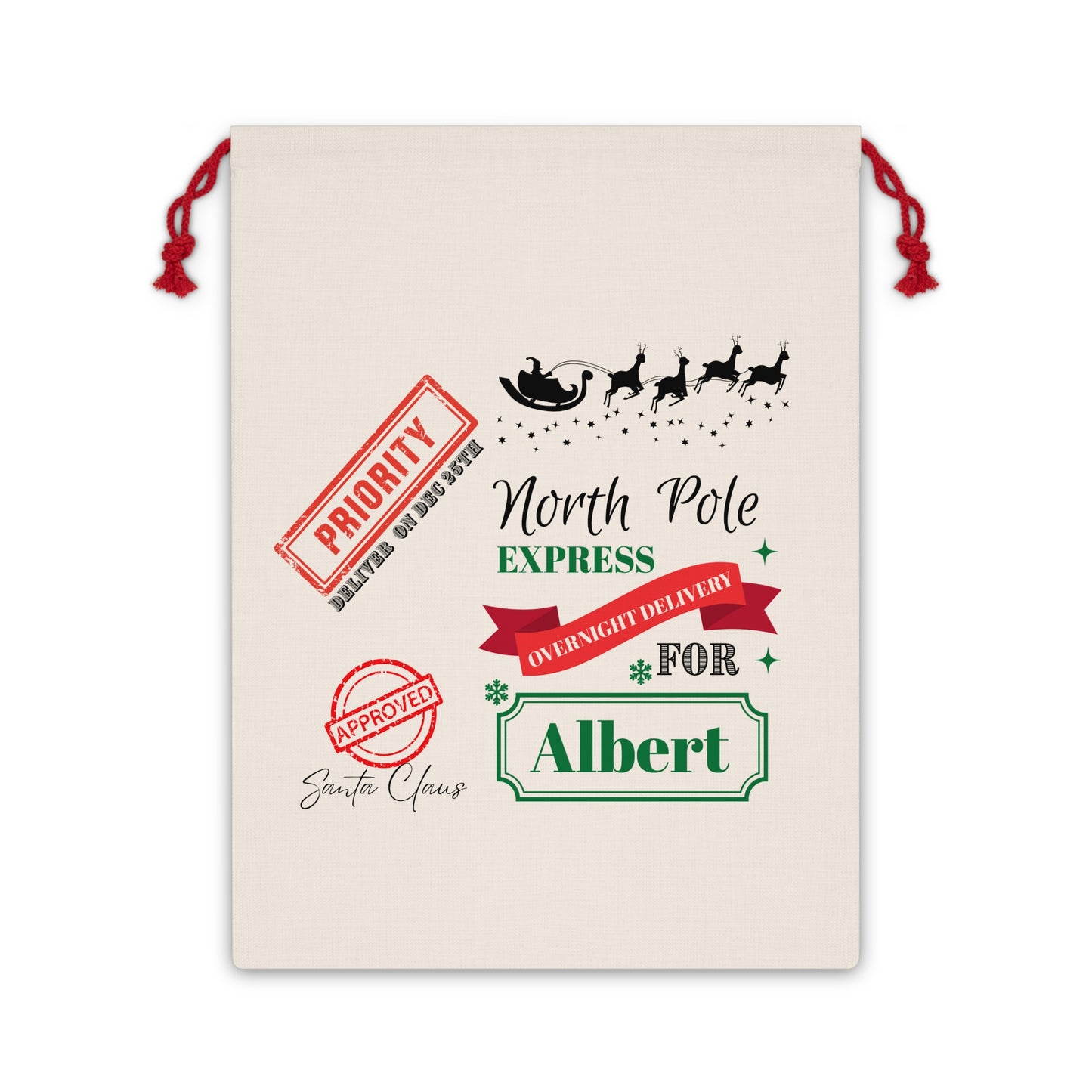 Personalized North Pole Express Gift Bag —Personalized  " For:" Christmas Drawstring Sack