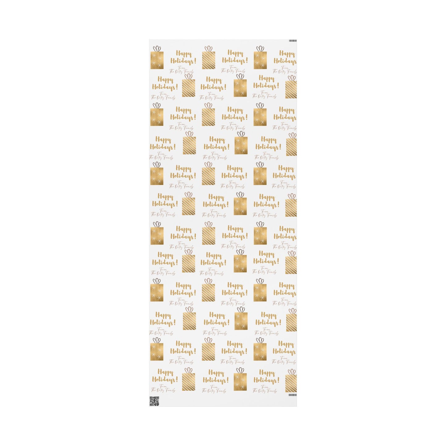 Holiday Gift Wrap — 'Happy Holidays! Custom From:' Gold Present Pattern Wrapping Paper